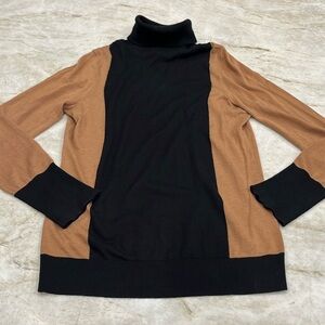 HOBBS London | Wool & Silk Blend Two Tone Turtleneck Sweater | Brown/Black | 10